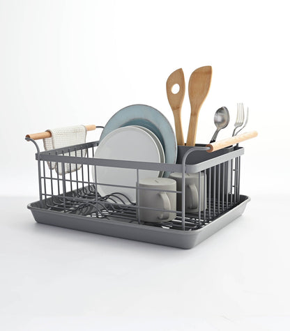 Space-Saving Steel & Wood Dish Drying Rack