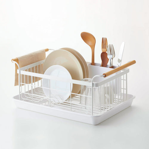 Space-Saving Steel & Wood Dish Drying Rack